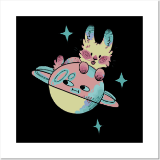 bunny with moon and stars Posters and Art